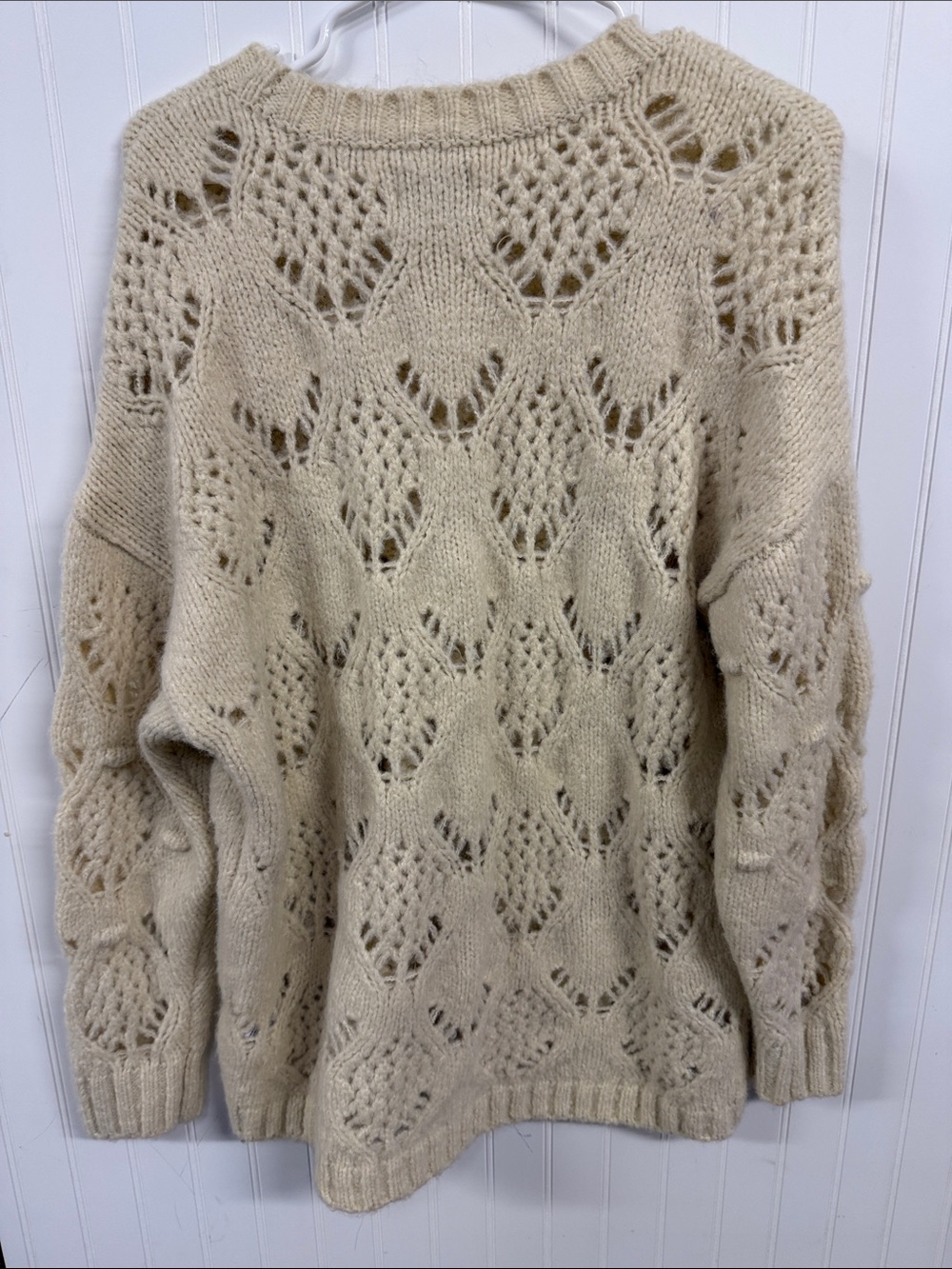 American Eagle Outfitters Cream Openwork Bobble Crewneck Sweater - Picture 4 of 4